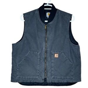 Carhartt Vest Men's XL V02 Quilt Lined Workwear Full Zip Duck Black Y2K Light